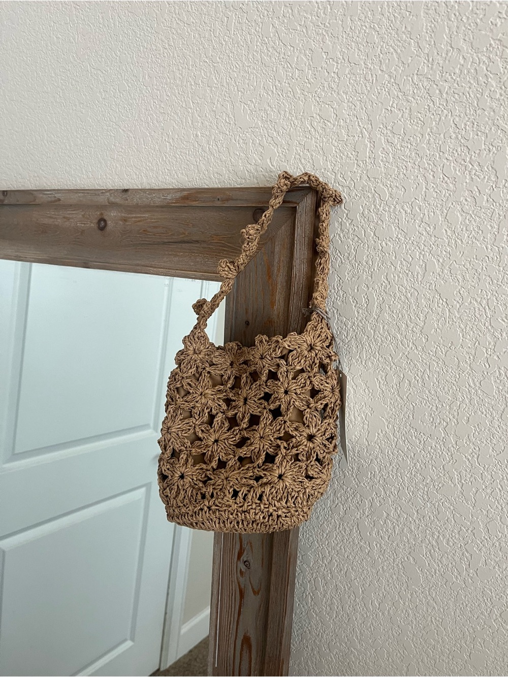 Handcrafted Crochet Shoulder Bag in Tan